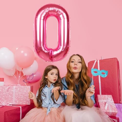 Image of 40 Inch Giant Hot Pink Number Balloon, Mylar Foil Helium Hot Pink Balloons for Birthday Party, Number 0 Balloon for Birthday Decorations, Hot Pink 0 Birthday Balloon