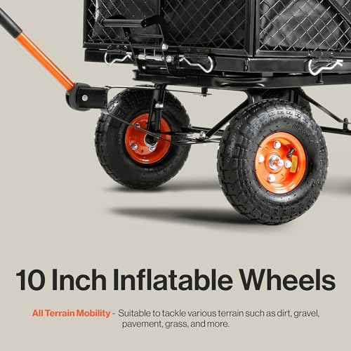 Image of SuperHandy Heavy-Duty Garden Dump Cart - Towable, Quick Release System, 10-Inch Pneumatic Tires, Compatible with Tugger Scooter