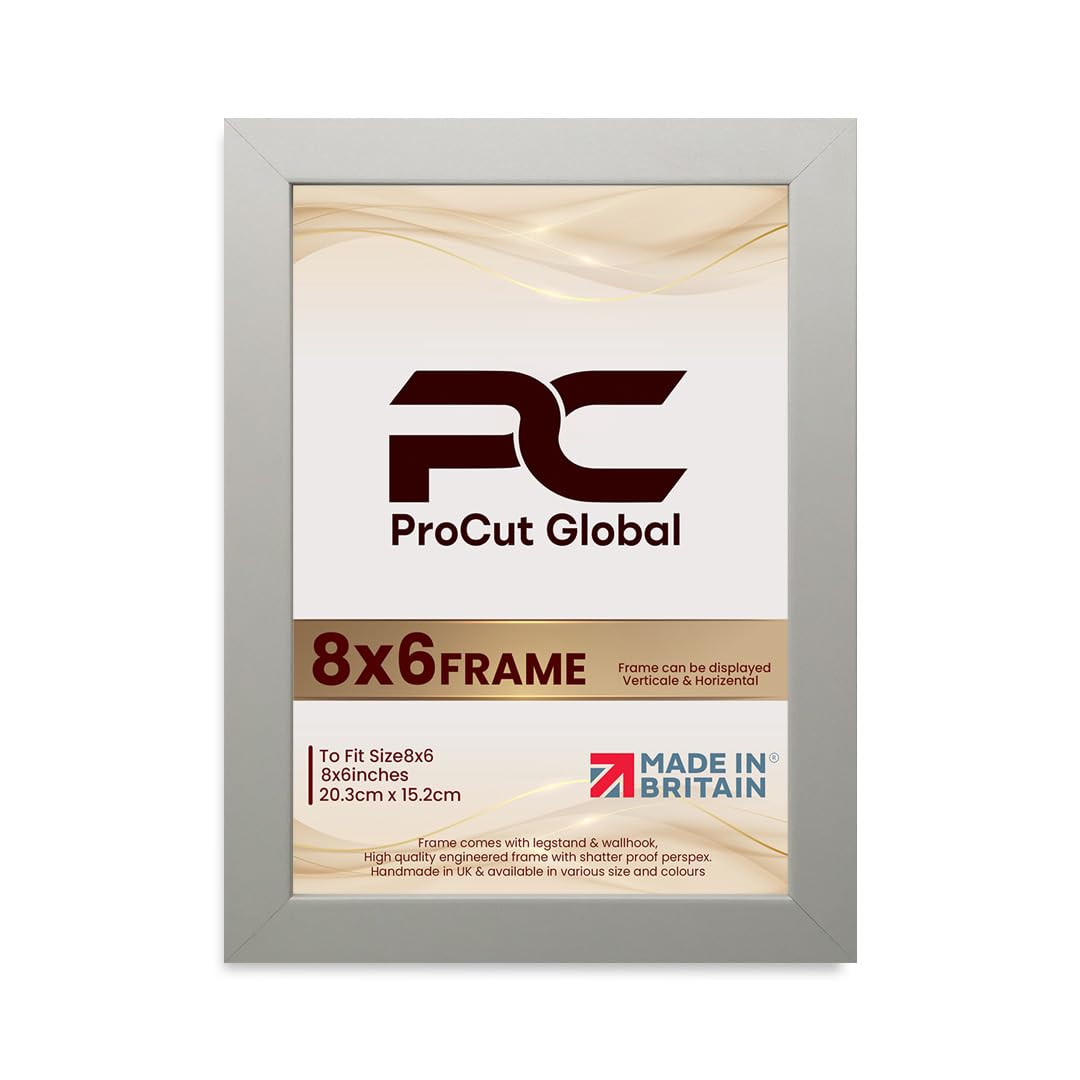 Procut Global 8X6 Light Grey Picture Frames - Modern Wooden Photo Frame with Shatterproof Perspex for Wall or Tabletop - Perfect for Posters, Certificates, Prints - Sizes & Colors Available