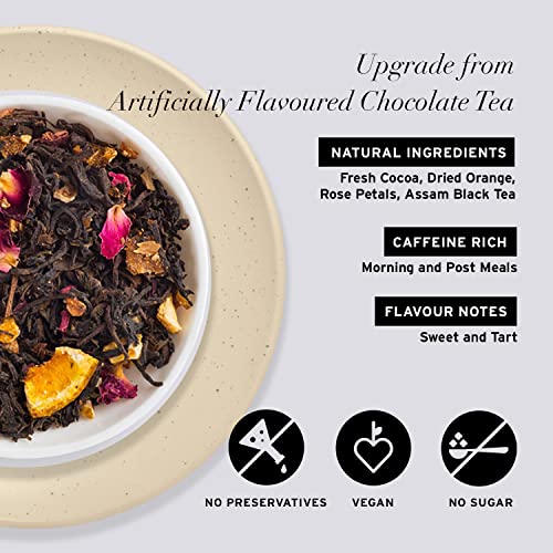 Image of Clive Road Chocolate Tea - 50+ Cups, Delicious Dessert Tea for Lovers, 100% Natural ~ Cocoa, Rose Petals & Oranges, No added Sugar, Brew as Hot or Iced, 100 g