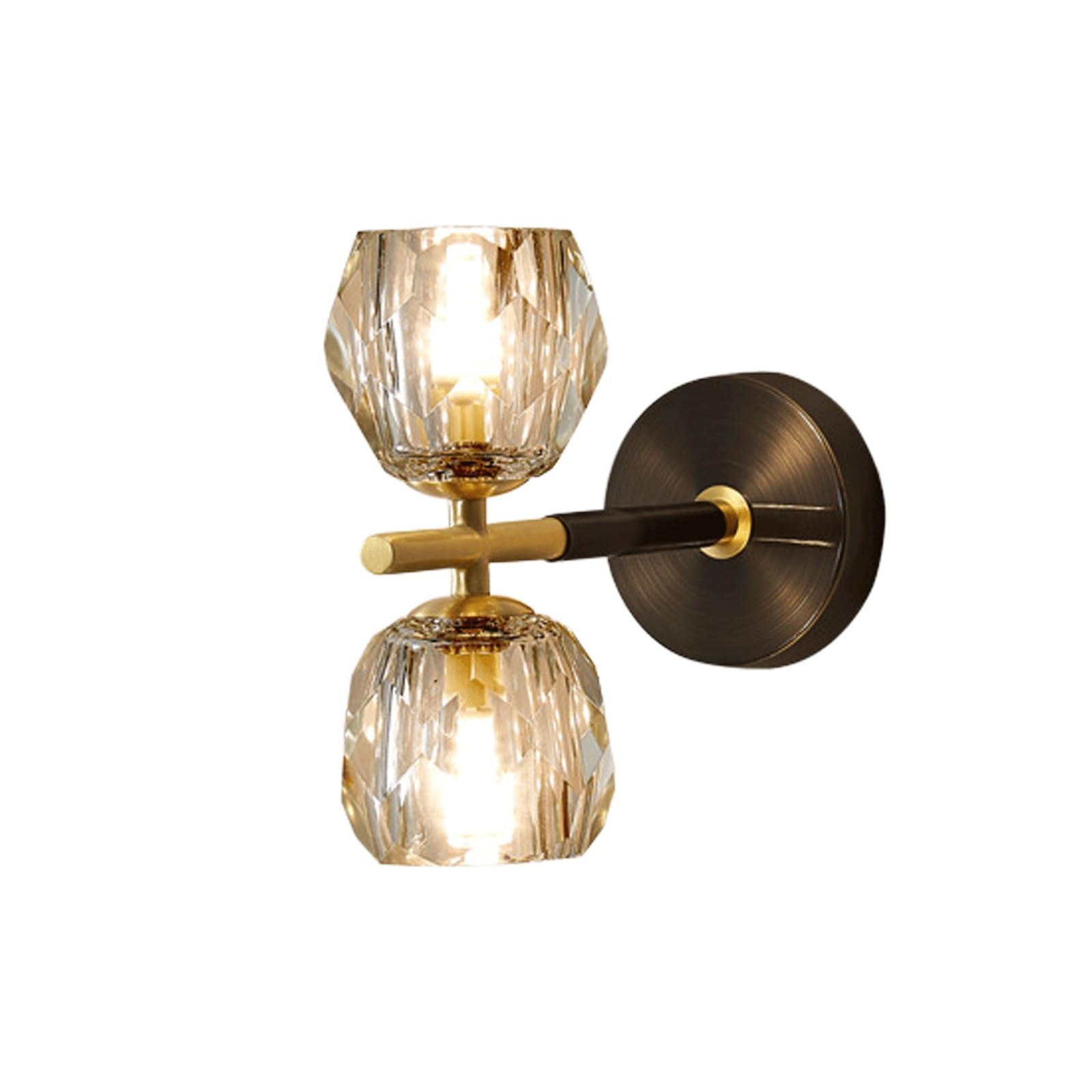 KXEcoLife Wall lights for bedroom Two Light Sconce with Faceted Crystal Glass Shades Solid Brass Finish Hardwired Indoor Decorative Lighting Fixture Bedroom Living Room Hallway Dini