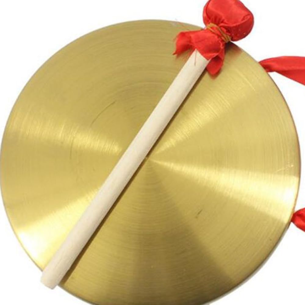 Gong de 15 cm avec maillet en laiton et cuivre - Cymbales portables en laiton - Instruments de percussion chinois traditionnels avec marteau rond - Orchestre, église, opéra