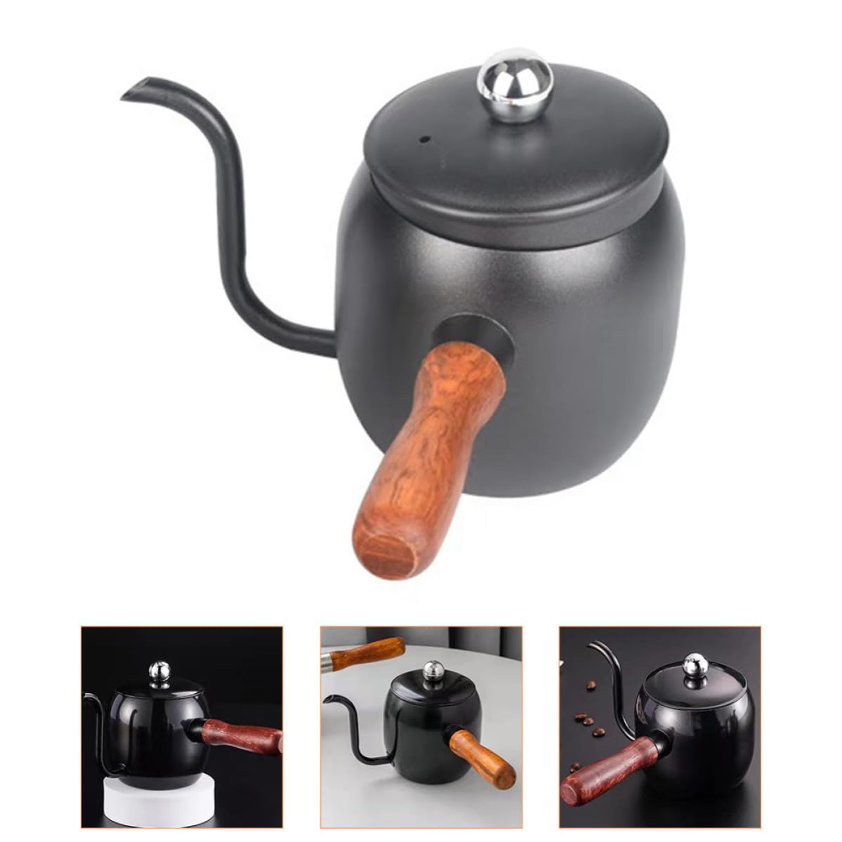 VILLCASE Hervidor de Cuello de Cisne Eléctrico 500ml de Acero Inoxidable Mango de Madera para Oficina y Familias Diseño Moderno y Textura