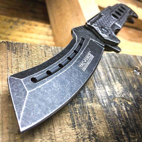 TAC Force TF-892 Spring Assist Folding Knife, Black Stonewashed Curved Straight Edge Blade
