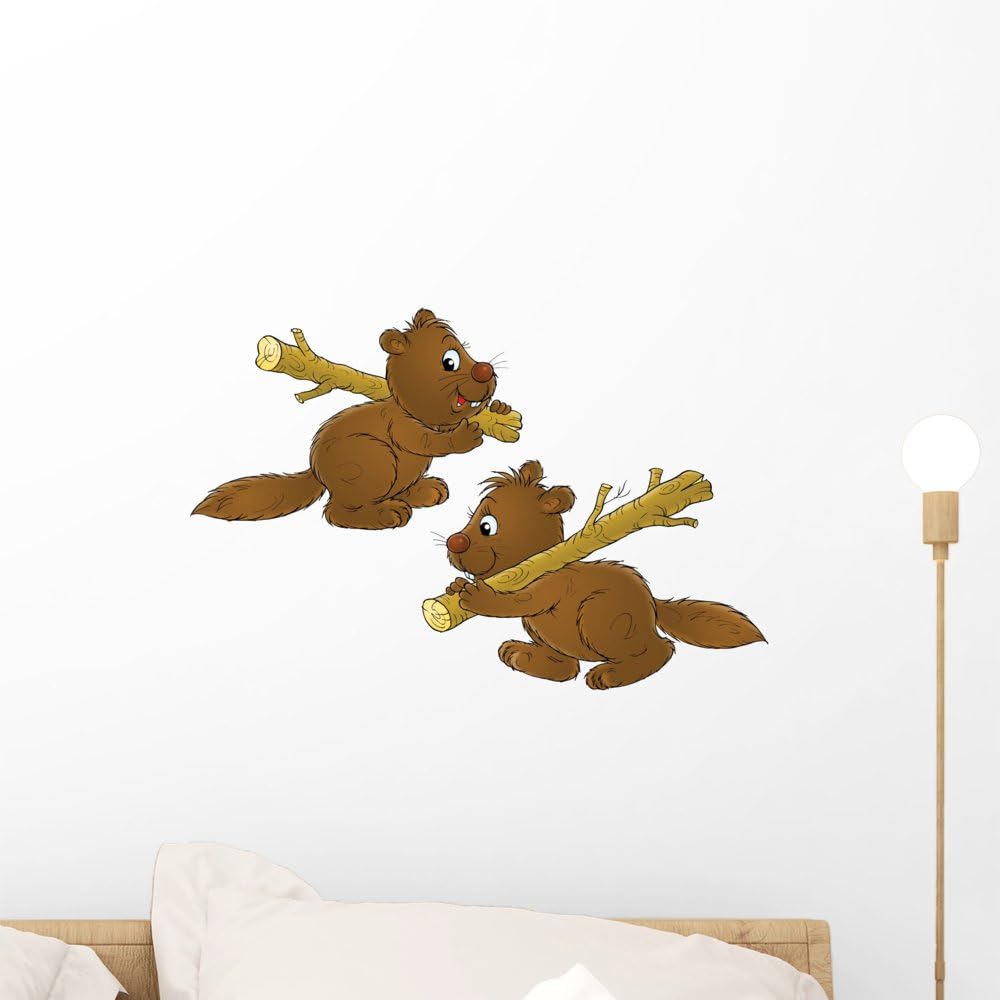 Wallmonkeys Beavers Wall Decal Peel and Stick Graphic WM173910 (18 in W x 12 in H)