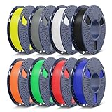 SUNLU 3D Drucker Filament Bündel 2KG, Multicolor PLA+ Filament 1.75mm ±0.02mm, 250g per Spool, 8 Packs, Schwarz+Weiß+Grau+Rot+Klein Blau+Gelb+Grün+Sonnenorange