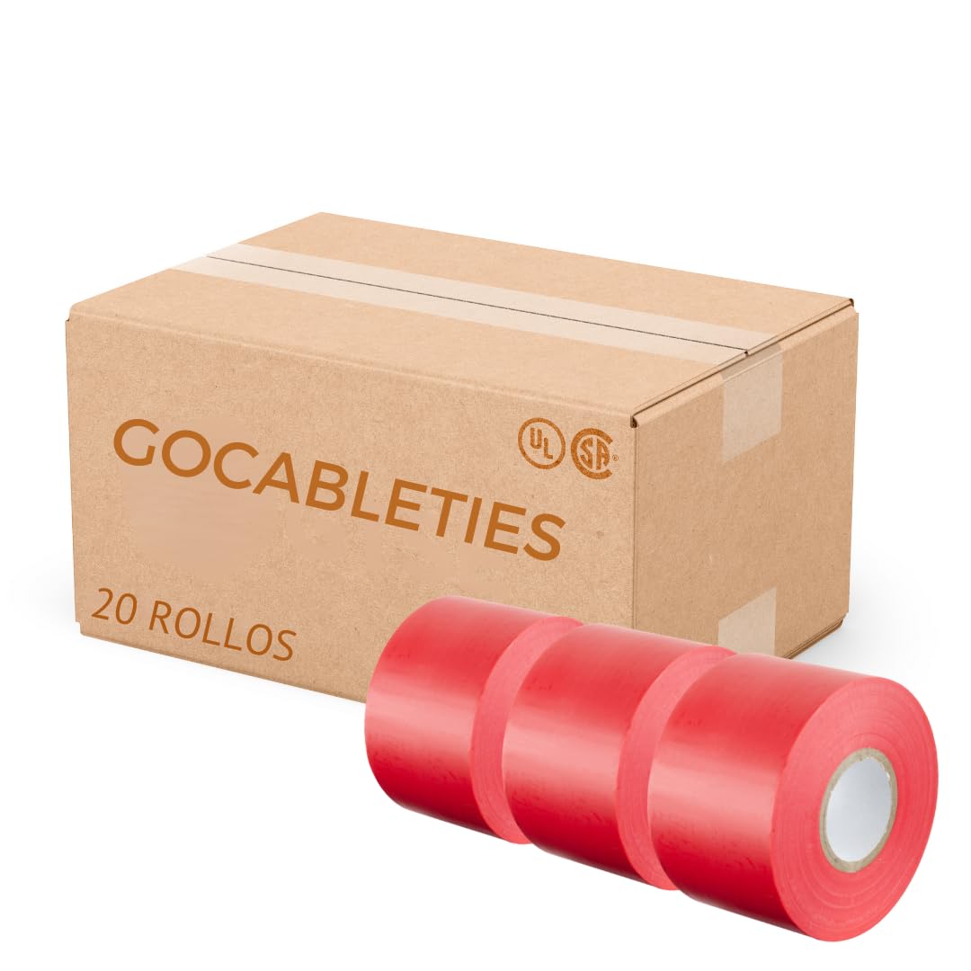 Gocableties Red Wide Electrical Tape, 50mm x 33m, 2" Strong Self-Adhesive PVC Insulation Tape for Insulating, Repairing and Protecting Electrical Wires, 20 Rolls
