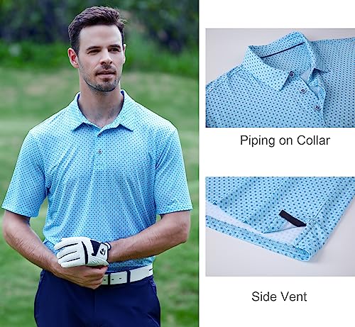 Alex Vando Mens Golf Shirt Moisture Wicking Quick-Dry Print Performance Polo Shirts for Men