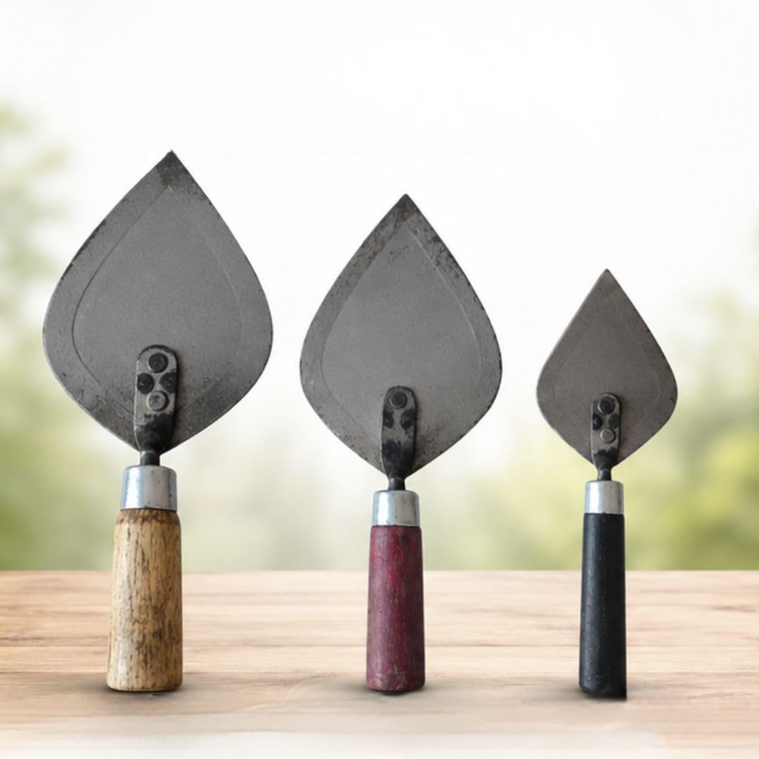 Karni Mason Trowel Set of 3 with Wooden Handle & Steel Blade | Heavy Duty Steel Blade-image-7