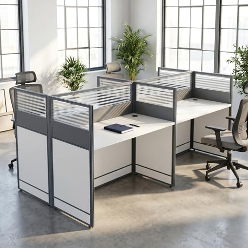 YICOCHI Office Cubicle Desk,Premium Modular Multi-Person Face-to-Face Computer Workstation with Wire Management Grommets, Acoustic Privacy Divider Panels for Call Center & Commercial Space,8person