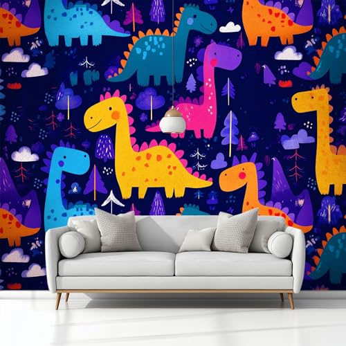 Morado Fondo de Pantalla PanoráMica 3d, Lindo Dibujos Animados Animales Dinosaurios Fotomurales Mural 150 x 105 cm (An x Al) – Decoración de Pared Para Sala Cuarto Oficina y Salón