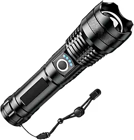Lanterna Tática Recarregável LED Super Potente com Zoom Ajustável, 5 Modos de Iluminação, Resistente à Água, Bateria 18650 Inclusa e Carregamento USB para Camping, Pesca e Emergência; Caça e Esporte.