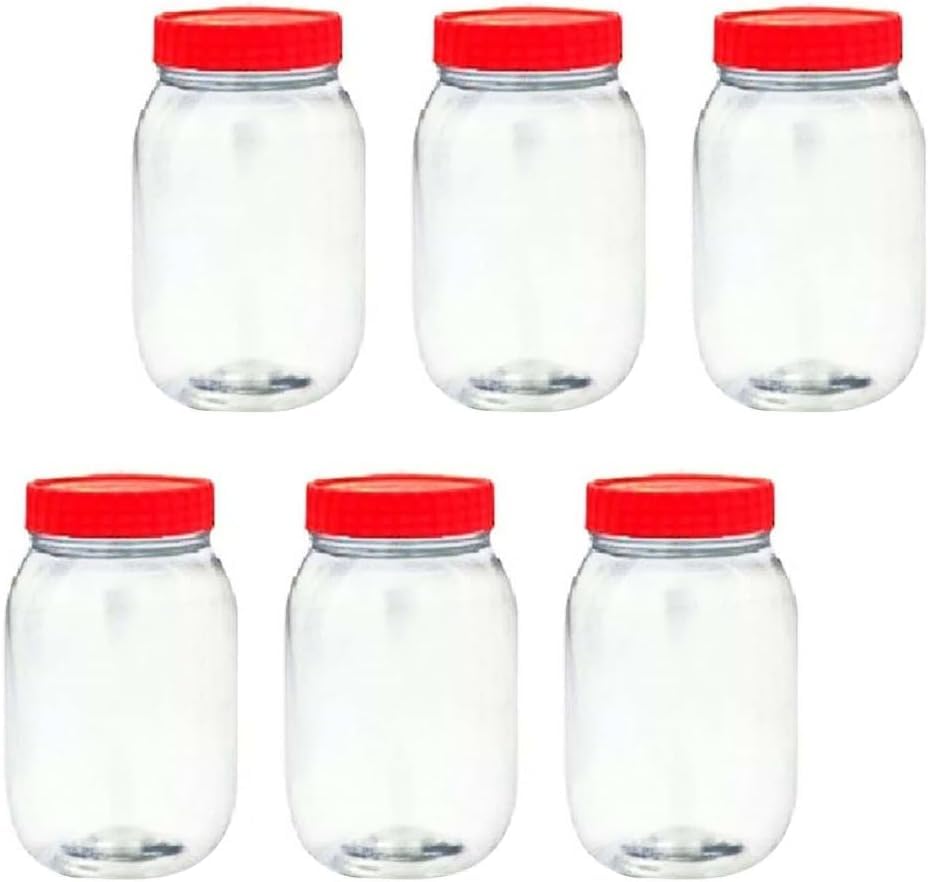 KANSY Plastic Storage Containers Round Clear Spice Jars With Screw Top Lids, Airtight Bpa Free Plastic Mason Jars For Kitchen Pantry, Jam Jars For Crafts And Hardware (6x 1000ml)