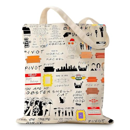 Clyrax Geschenke für Freunde Handtasche Damen Tragetasche mit Fernsehserie Charaktere Doppelseitiger Druck Einkaufstasche Geburtstagstüten für Friends & Fans von Klassischen Sitcoms 40×38CM
