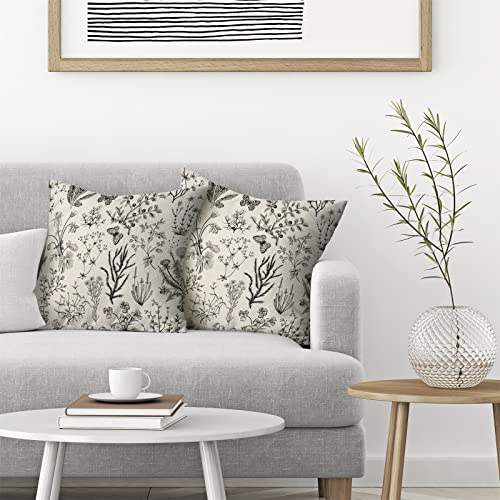 Image of AEIOAE Spring Pillow Covers 20x20 Inch Set of 2,Black Gray Wild Flower Plant Throw Pillows Case,Seasonal Floral Outdoor Decorative Square Linen Farmhouse Decor Cushion Covers for Home Sofa Bed Couch