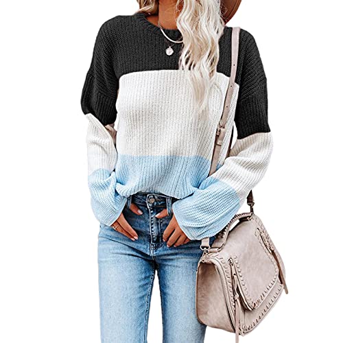 Briskorry Gebreide damestrui met lange mouwen, strepen, kleurblok, lichte ronde hals, casual, herfst, winter, sweatshirt, stretch, gebreide trui, bovenkant - Image 3