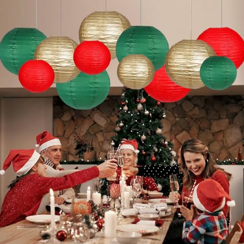 Image of Green Red Paper Lanterns Decorative 12pcs Christmas Hanging Decorations for Graduation Anniversary Birthday Party