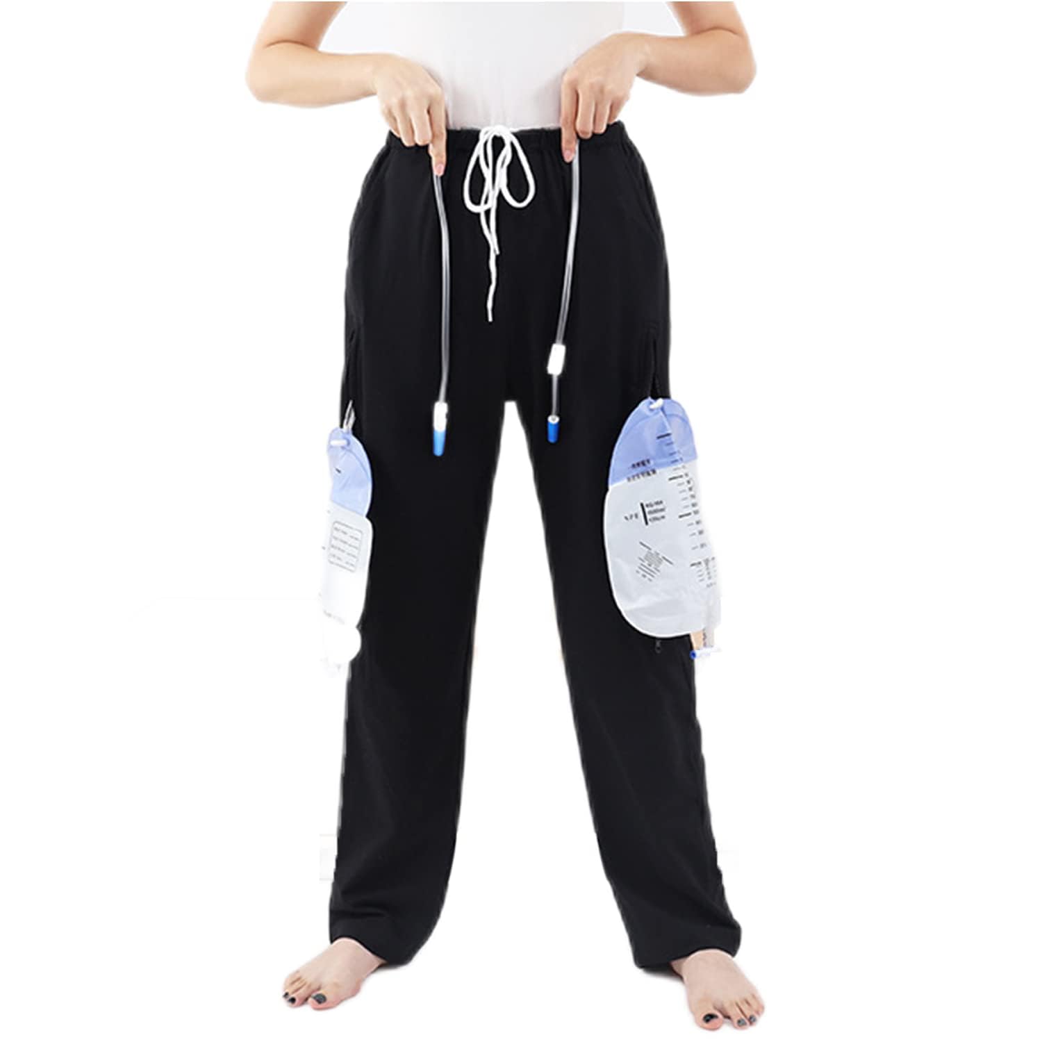 AQUASHIELDING Catheter Pants, Urine Bag Holder Pants with Double Zippered Pockets, Catheter Support Underwear for Nephrostomy,M