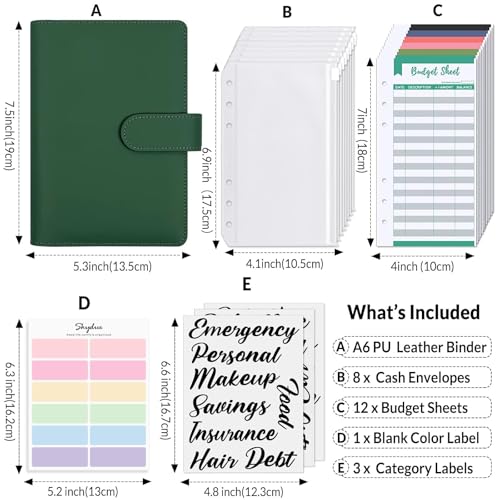 Image of SKYDUE Budget Binder, Money Saving Binder with Zipper Envelopes, Cash Envelopes and Expense Budget Sheets for Budgeting (DarkGreen)