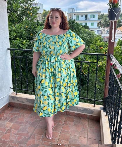 Image of RITERA Plus Size Dresses for Curvy Women Square Neck Short Sleeve Summer Floral Smocked Maxi Dress with Pocket XL-5XL