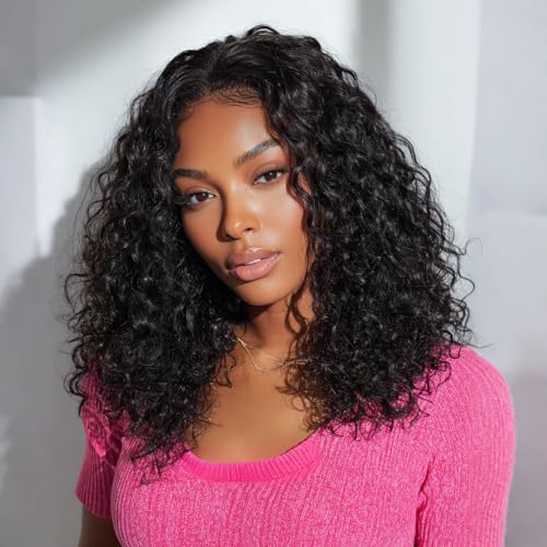 Water Wave Bob Perücke 100% Brasilianisches Jungfräuliches Menschenhaar Glueless Wig Human Hair 4x4 Lace Closure Perücke ohne Kleber Einfache Anwendung 12 Zoll Natürliches Schwarz