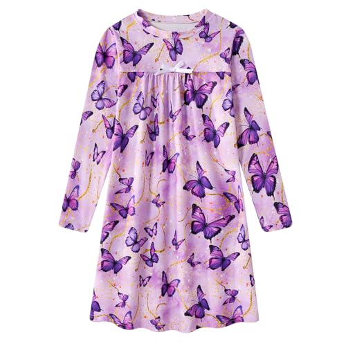 Funnycokid Girls Nightgown Long Sleeve Pajamas for Kids 5-12 Years
