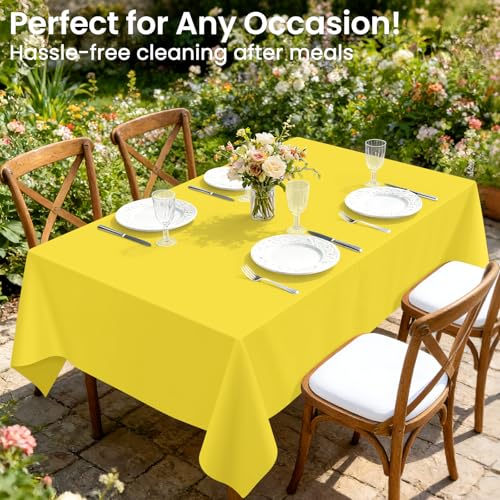 Image of LANLISA 4 Pack Yellow Plastic Table Cloths Disposable, 54 x 108 Inch Rectangle Tablecloth, Easter Party, Decorative Tablecloths Lemon Plastic Cover