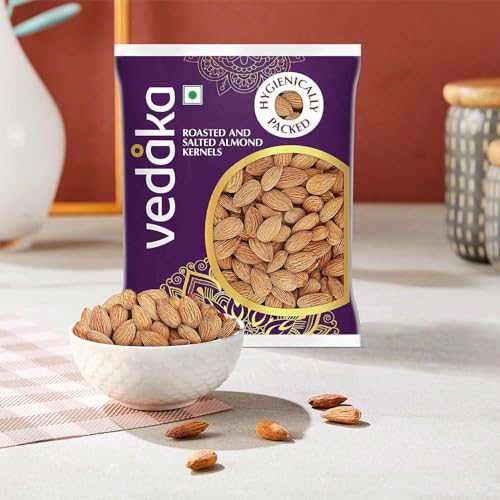 Image of Amazon Brand - Vedaka Roasted & Salted Almonds | 200 g | Lightly Salted California Almonds | Badam | Dry Fruit Snack | Delicious & Crispy