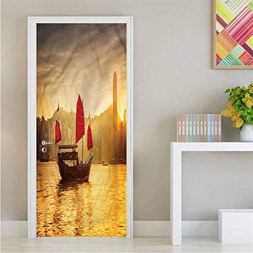 Color04 - Adhesivo decorativo para puerta náutica en 3D, diseño de velero, decoración del hogar W23,6 x 78,7 pulgadas