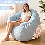 Bean Bag Chair, Giant Beanbag Chiars for Adults, Faux Fur Shell-Shaped Floor Sofa with Filler, Comfy Chair for Reading, Gaming and Relax (Blue) - Image 3