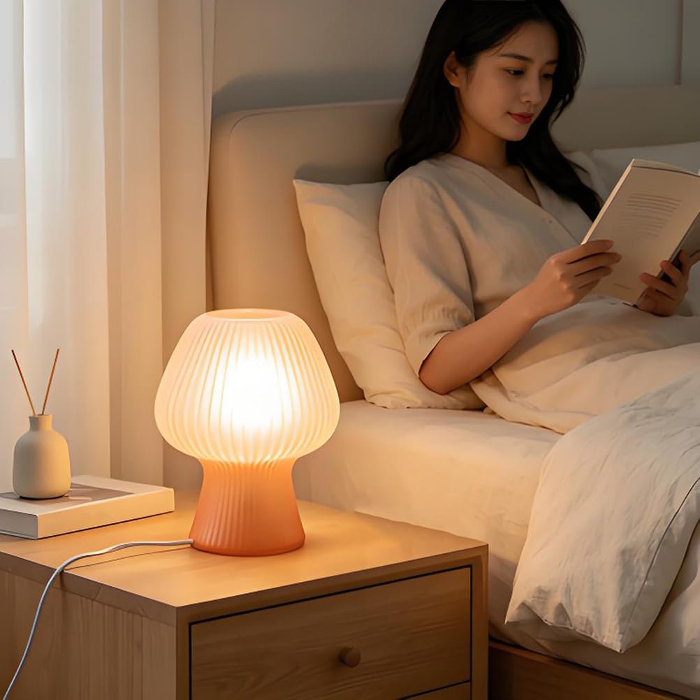 AoLa LED Pilzlampe Dimmbar Tischlampe mit Kabel und Schalter Pilzlampe Rosa Tischleuchte Glas Modern Design Nachttischlampe Deko Lampe 3000K-6000K für Wohnzimmer Schlafzimmer Studie