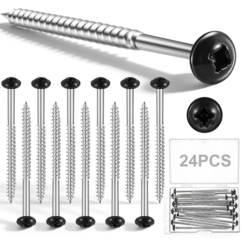 Jetec 24 Pcs Shutter Fasteners 3 Inch Painted Screws for Vinyl Shutters Metal Carbon Steel Screws for Outside Windows Wood (Black)