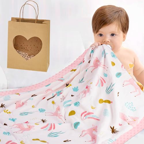 Image of GetfuQi Baby Blanket for Girl -Pink Organic Cotton Baby Blanket 30"x40" Soft Cozy Baby Security Blanket with 3D Little Beans for Soothing Baby,Lightweight Deer Receiving Blankets for Baby Newborn Gift