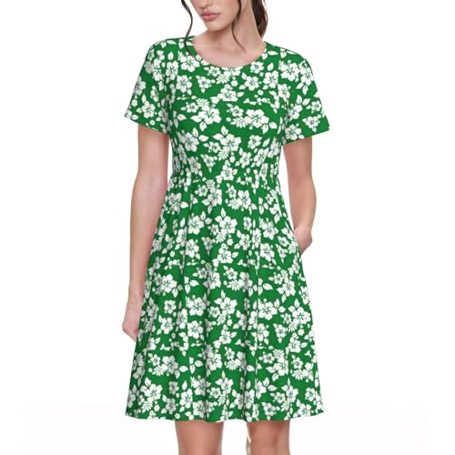 Robe d'été décontractée fleurie à manches courtes pour femme