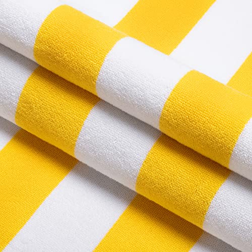 Cabanana Large Oversized Beach Towels - Cotton 35 X 70 Inch Gold Lateral Striped Fluffy Pool Towel, Plush Summer Swimming Cabana Towel #TOP1