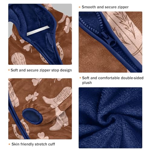 Cowboy Boots Shamrocks Horseshoes Toddler Fleece Jacket Girl Boys Hooded Fleece Jacket Coat Warm Outwear Zip-up 3-10T3