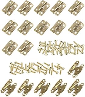 HOWDIA 12Pcs Antique Small Hinges Brass Piano Hinges Decorative with 6Pcs Mini Cabinet Latch Hasps for Small Wooden Toy Box Chest Doll HouseGold