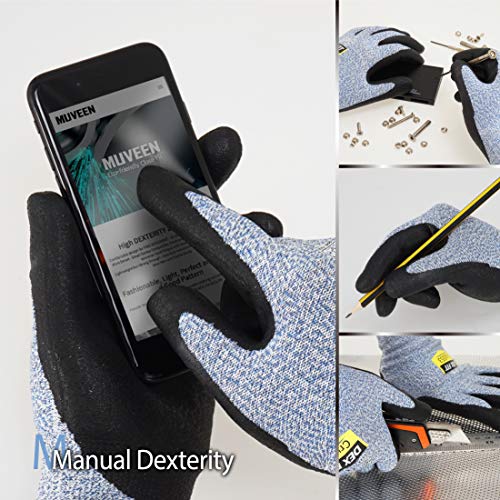 Image of DEX FIT Level 5 Cut Resistant Gloves Cru553, 3D Comfort Stretch Fit, Power Grip, Durable Foam Nitrile, Smart Touch, Machine Washable, Thin & Lightweight, Blue 6 (XS) 1 Pair