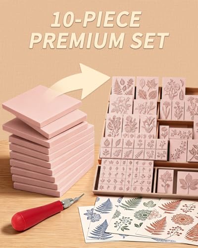 Image of Rubber Linoleum Blocks for Printmaking: 10Pcs 4 inch x 6 inch Stamp Carving Kit - Perfect for Linocut Block Printing Supplies, Stamp Making, Craft Materials and DIY Art Projects