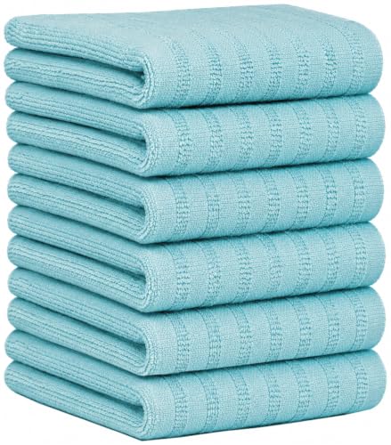 Image of Premium Kitchen Towels (20 inchx 28 inch, 6 Pack) | Large Cotton Dish Towels 450 GSM | Highly Absorbent Terry Kitchen Linen Set with Hanging Loop | Aqua Solid