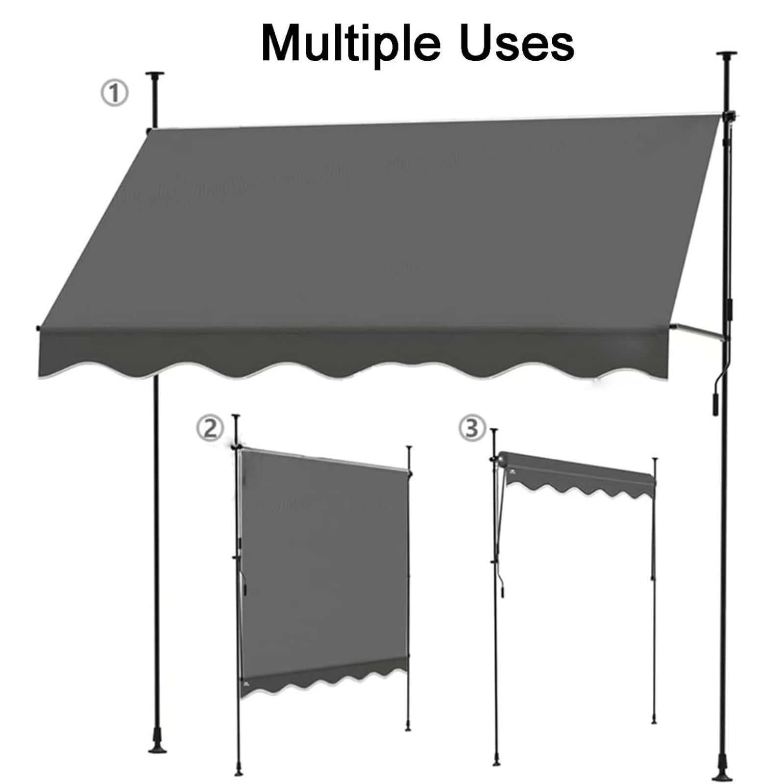 auvent Auvent de Remplacement réglable en Tissu, auvent en Polyester Enduit de PU résistant aux UV for patios, Durable et résistant aux intempéries