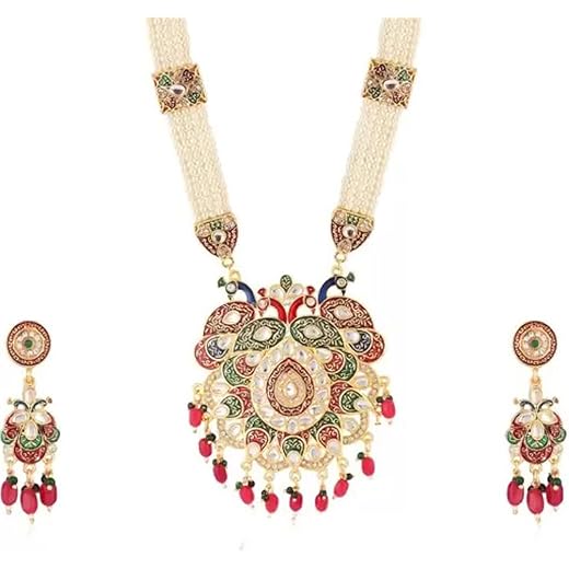 Jadau Pearl Beaded Necklace Earring Set
