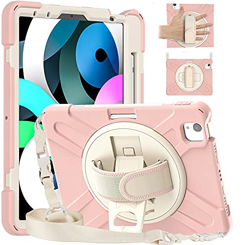 Moogukadan iPad Air 11インチ2026 2025 2024 /Air 第4 5世代10.9インチ/iPad Pro 11 第4 3 2 1世代用のケース 斜め掛け カラフル 360°回転 スタンド ショルダーストラップ ハンドベルト ペンホルダー付き 頑丈 耐衝撃 シリコン カバー キッズ (ピンク)（Amazon）