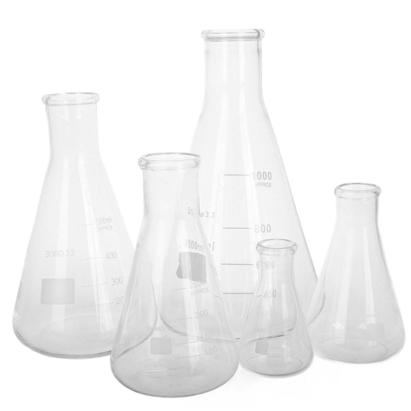 Veemoon 5piezas Científicos Borosilicato Unidades Matraz Erlenmeyer Cristalería Laboratorio