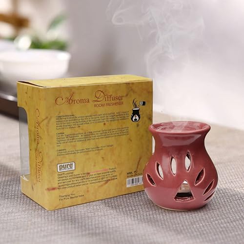 Image of Pure Source India Ceramic Aroma Oil Diffuser Gift Set with 10ML Relaxing Oil & Tealight Candles | 97 Burner for Home Fragrance & Relaxation | Ideal for Gifting & Home Decor (Purple)