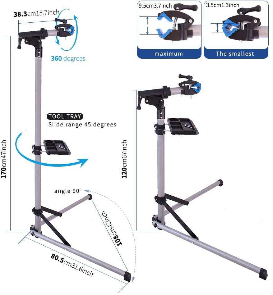 Petra Sports BikeDoc Foldable Bicycle Maintenance Stand. Portable, Height Adjustable Mechanics Work Repair Stand w/Convenient Tool Tray & 360° Quick Release Clamp. Supports Up To 66Lbs.
