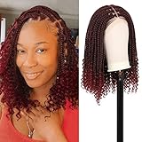 Kalyss 18" Lace Front Square Short Knotless Braided Wigs with Curly Ends for Women 13X6“ Premium Synthetic Twisted Lace Frontal Cornrow Braid Wig with Baby Hairs for Black Women