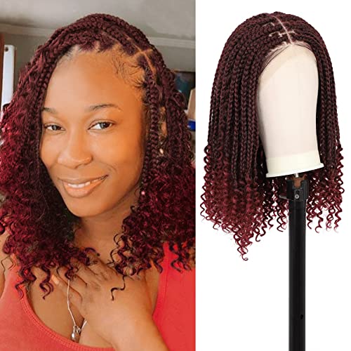 Kalyss 18" Lace Front Square Short Knotless Braided Wigs with Curly Ends for Women 13X6“ Premium Synthetic Twisted Lace Frontal Cornrow Braid Wig with Baby Hairs for Black Women