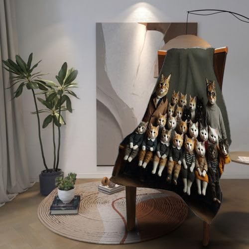 Podwójny koc polarowy w kratę 240 x 260 cm zdjęcie rodzinne z kotem, koc flanelowy z nadrukiem 3D, miękki przyjazny dla skóry koc do spania dla dzieci dorosłych