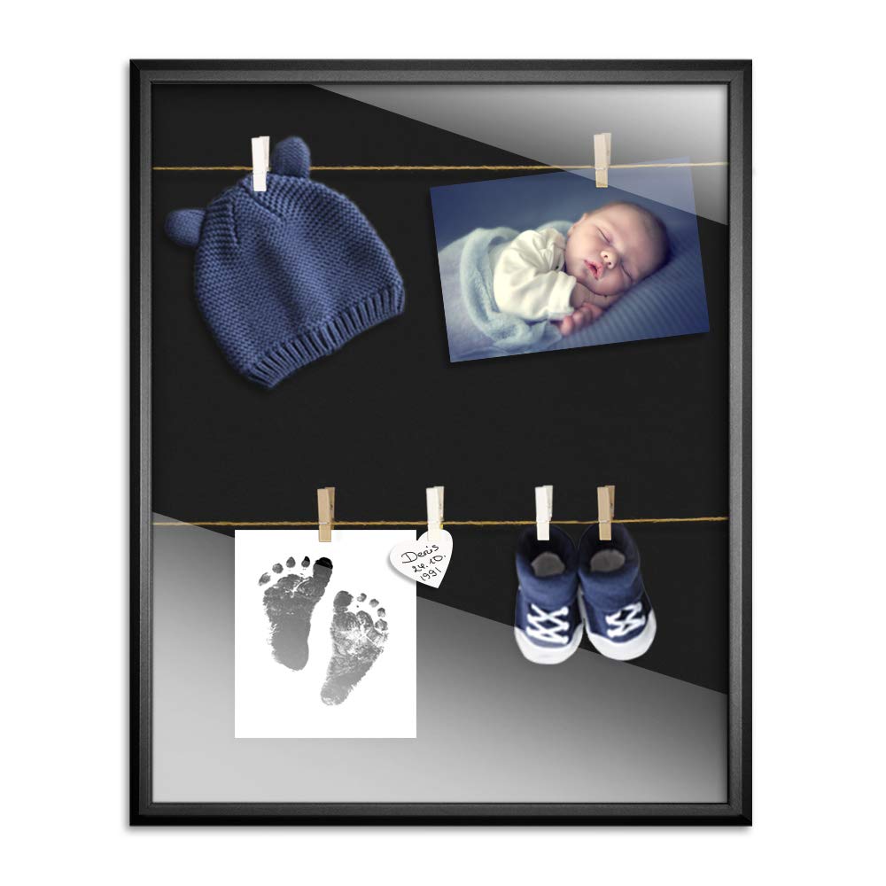 Bildershop-24 Marcos para Fotos, Fotos, Fotos, Calzado de bebé, Incluye 20 Pinzas y cordón 13 x 18 cm Varianto35 Negro con paspartú Azul, MDM, Negro, 20 X 40 cm